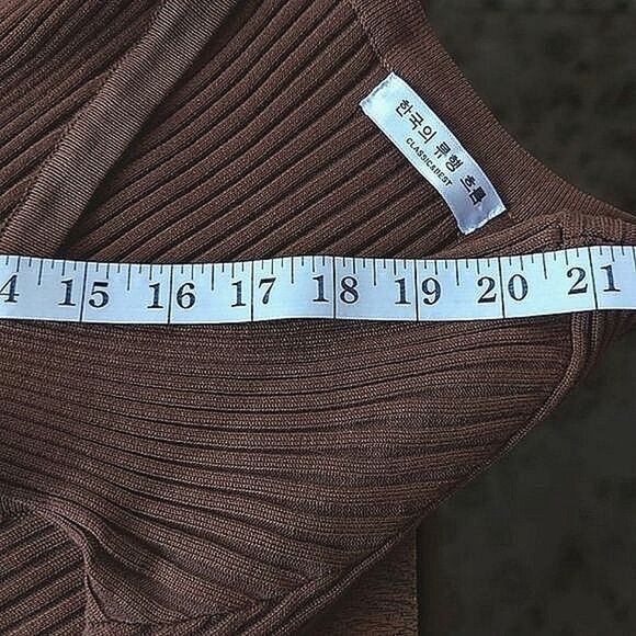 Pecan brown fitted rib knit v-neck long sleeve cardigan XXS - Picture 14 of 14